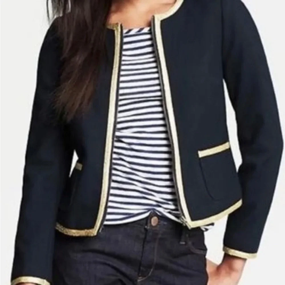 Banana Republic Navy Tweed Gold Rimmed Jacket - Picture 1 of 6